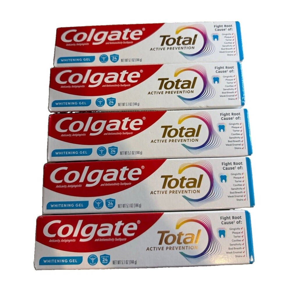 Colgate Total Active Prevention Whitening Gel Toothpaste Mint 5.1oz 5 Pack